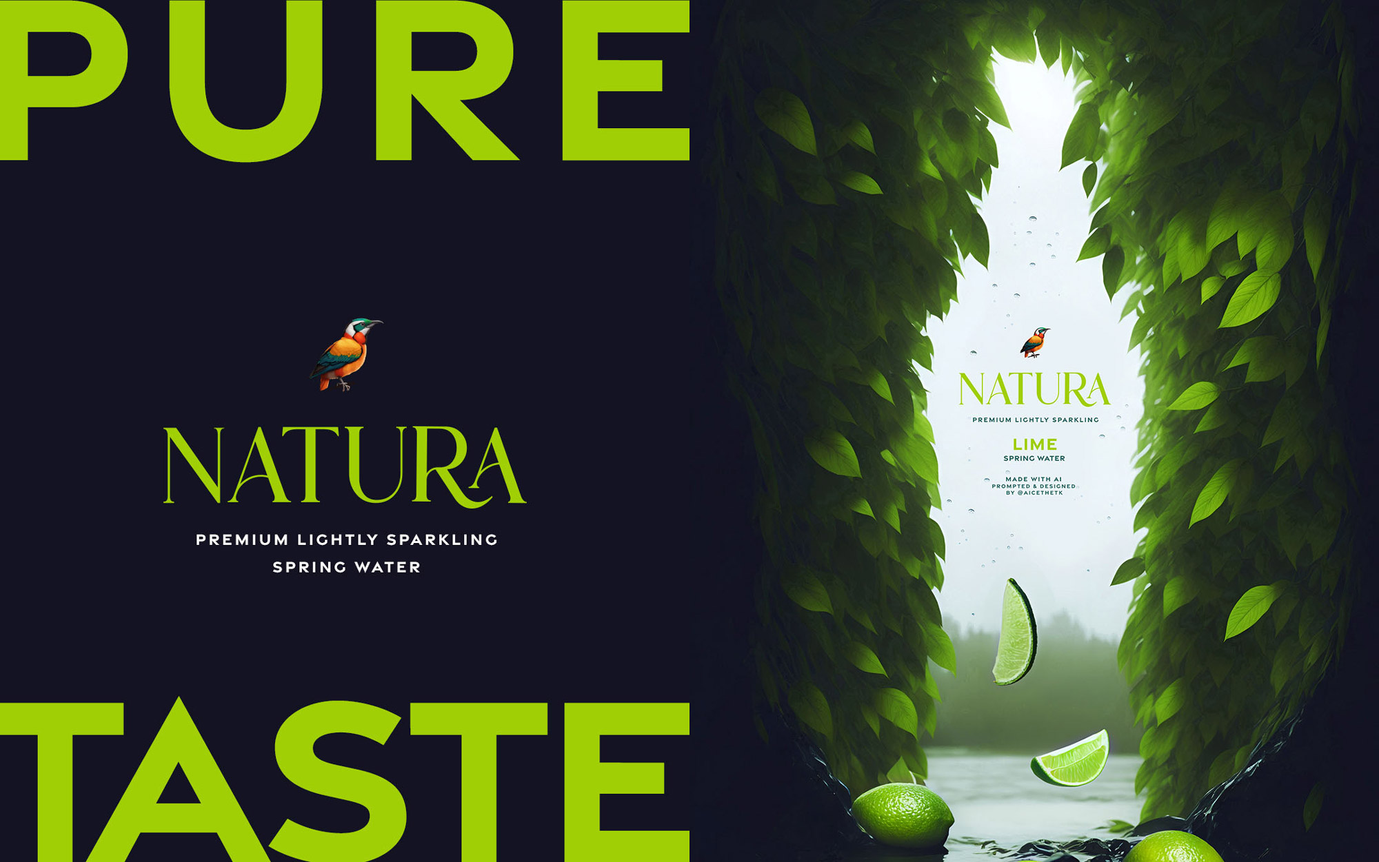 AI Art. Generative AI campaign creative for Natura flavoured spring water brand.