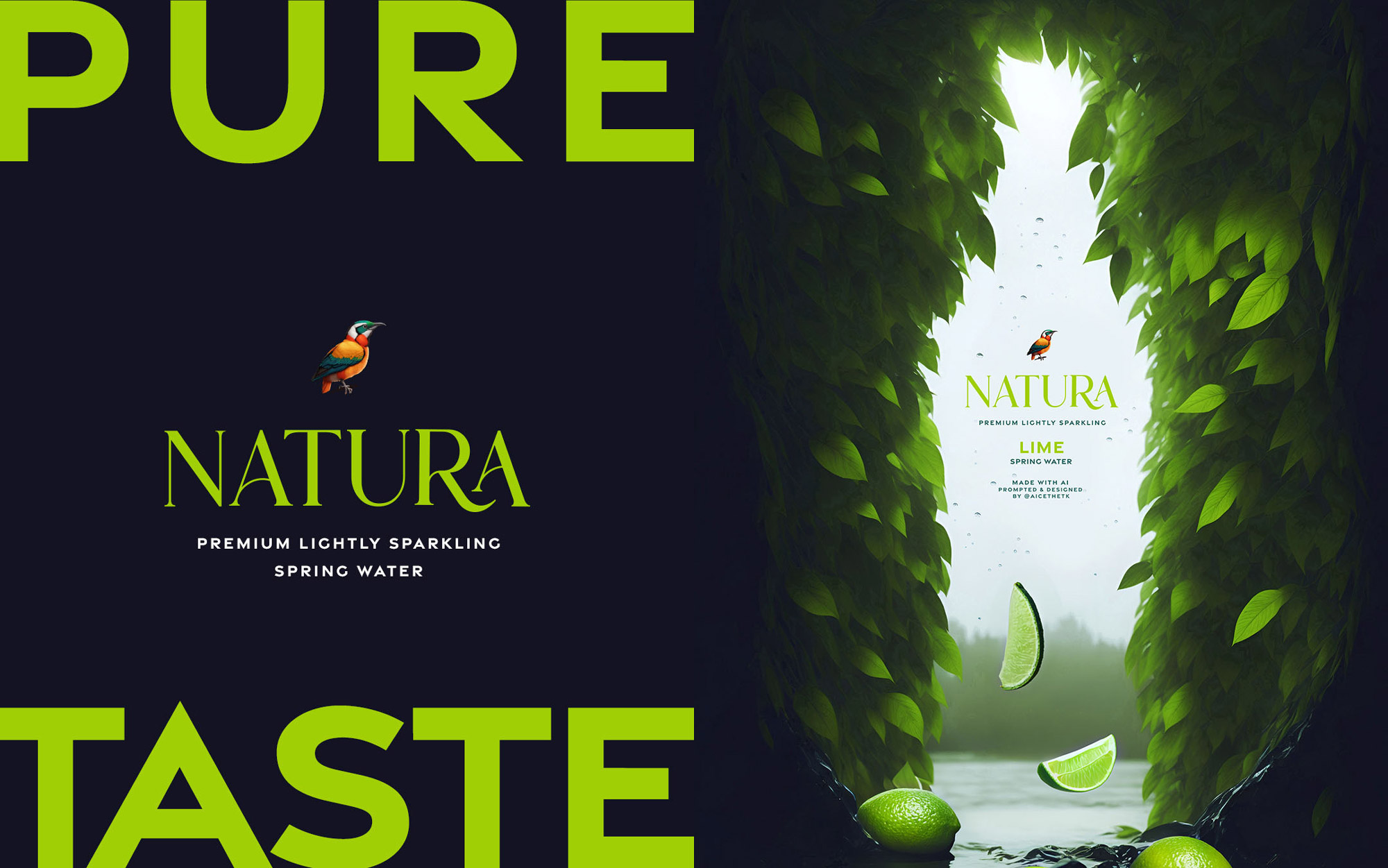 natura_lime AI Art. Generative AI campaign creative for Natura flavoured spring water brand.