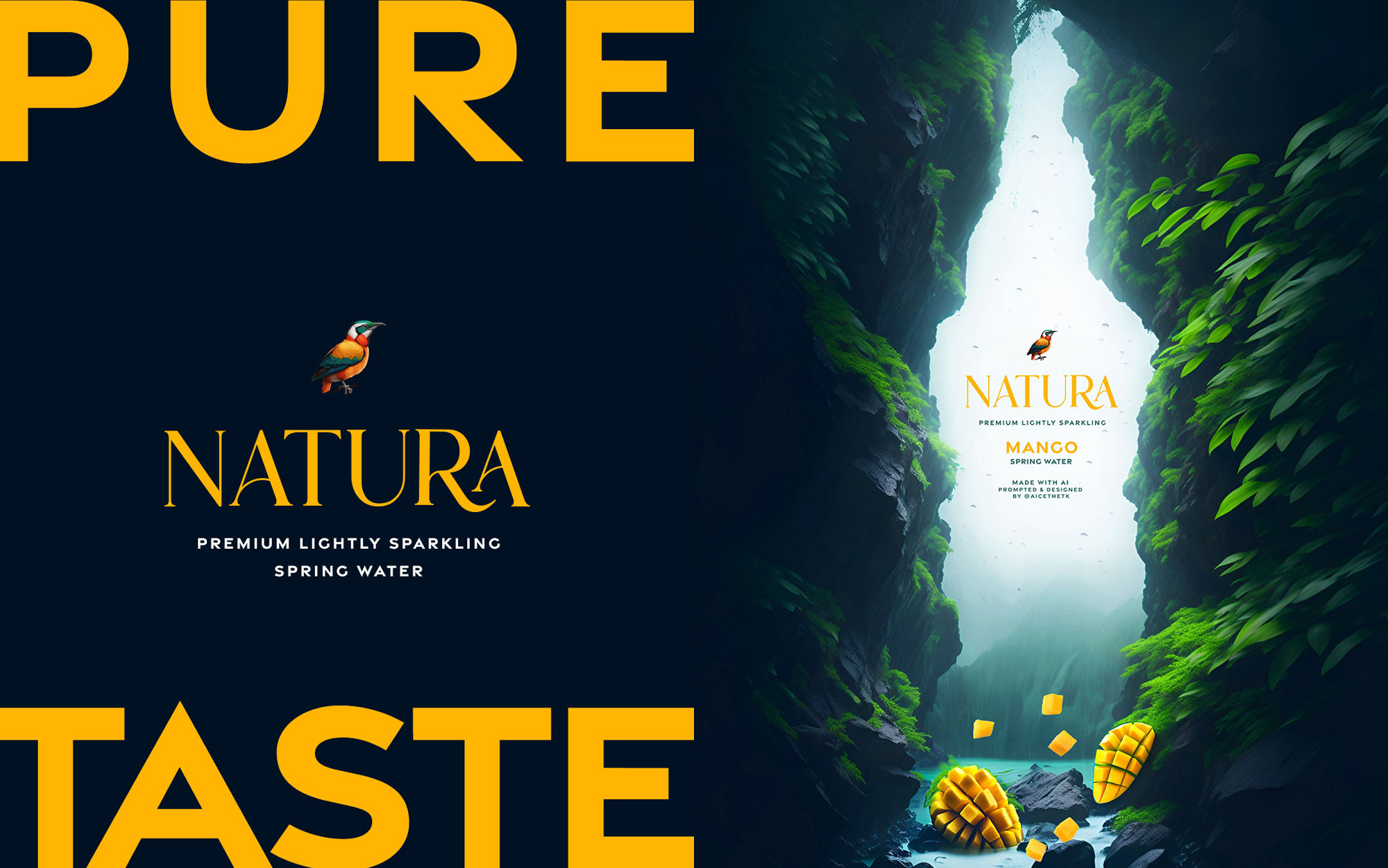 natura_mango AI Art. Generative AI campaign creative for Natura flavoured spring water brand.