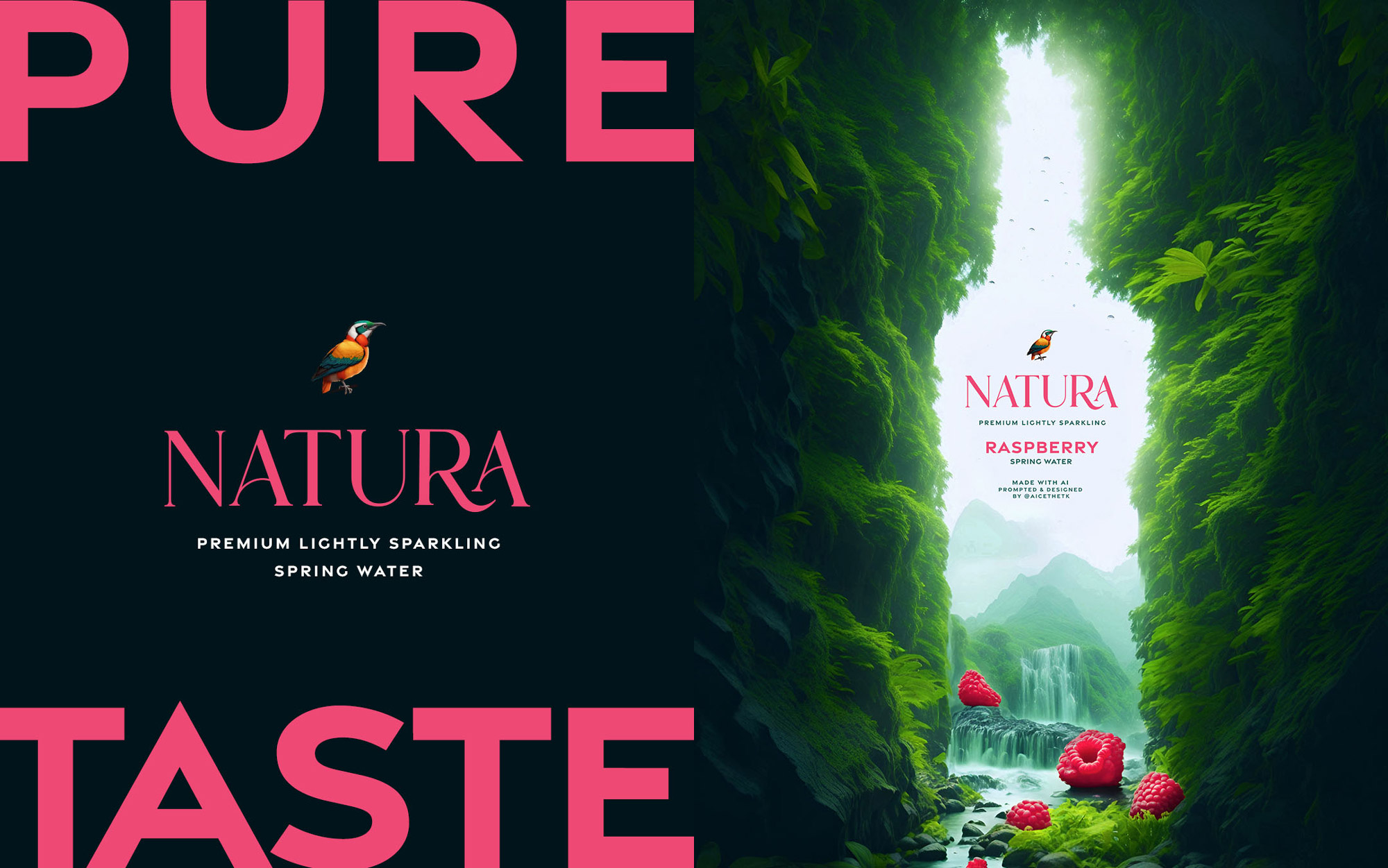 natura_raspberry AI Art. Generative AI campaign creative for Natura flavoured spring water brand.