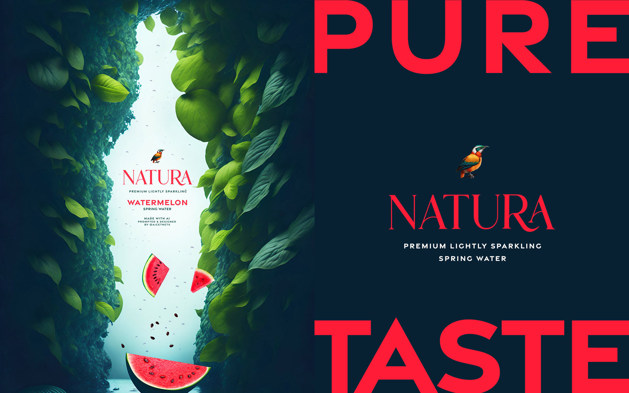 natura_watermelon AI Art. Generative AI campaign creative for Natura flavoured spring water brand.
