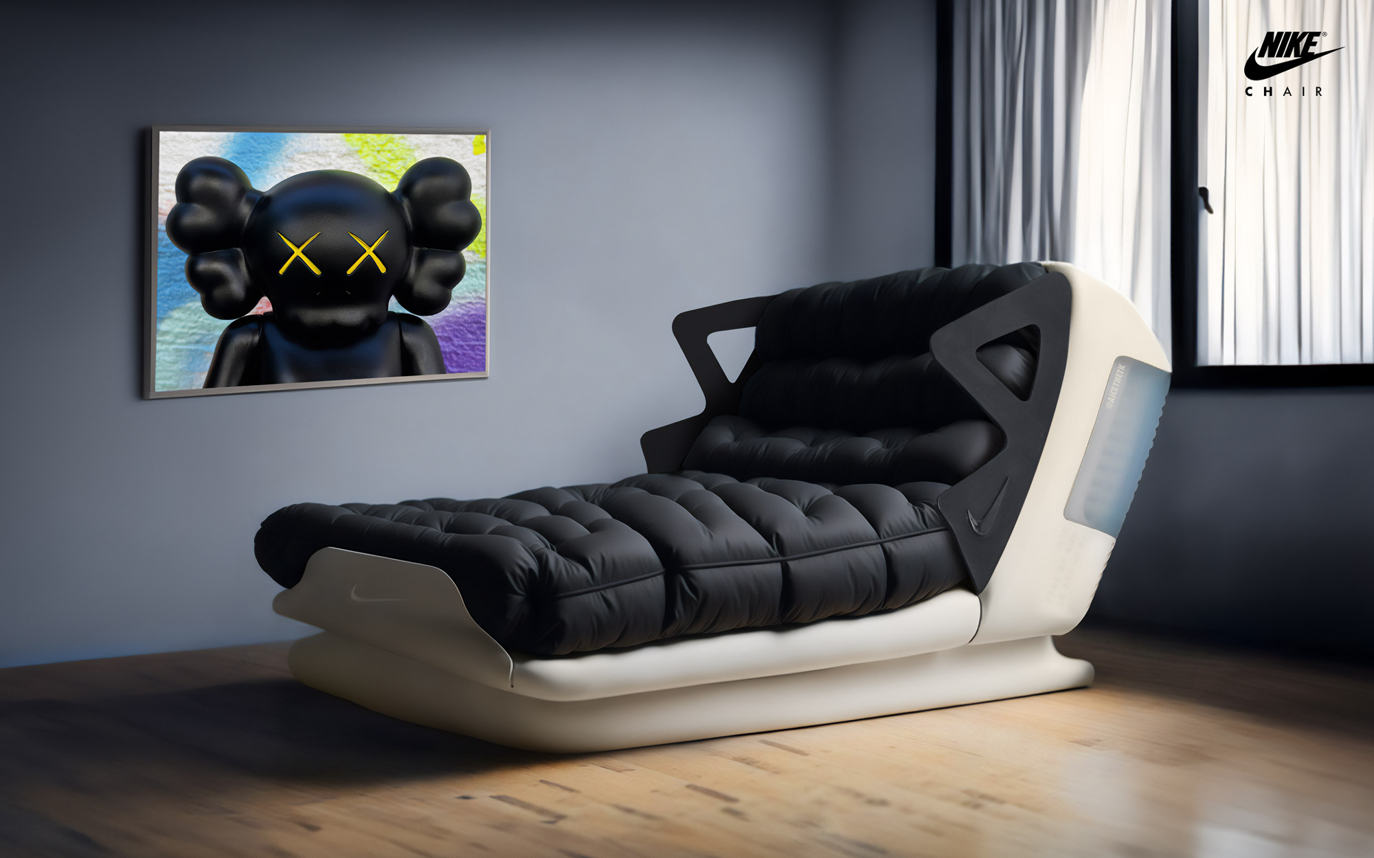 comfykicks_airfearofgod1 Generative AI Sneaker Seats. Air Fear of God 1. ComfyKicks designer furniture and chairs for the sneaker lover by Allan Chan @aicethetk