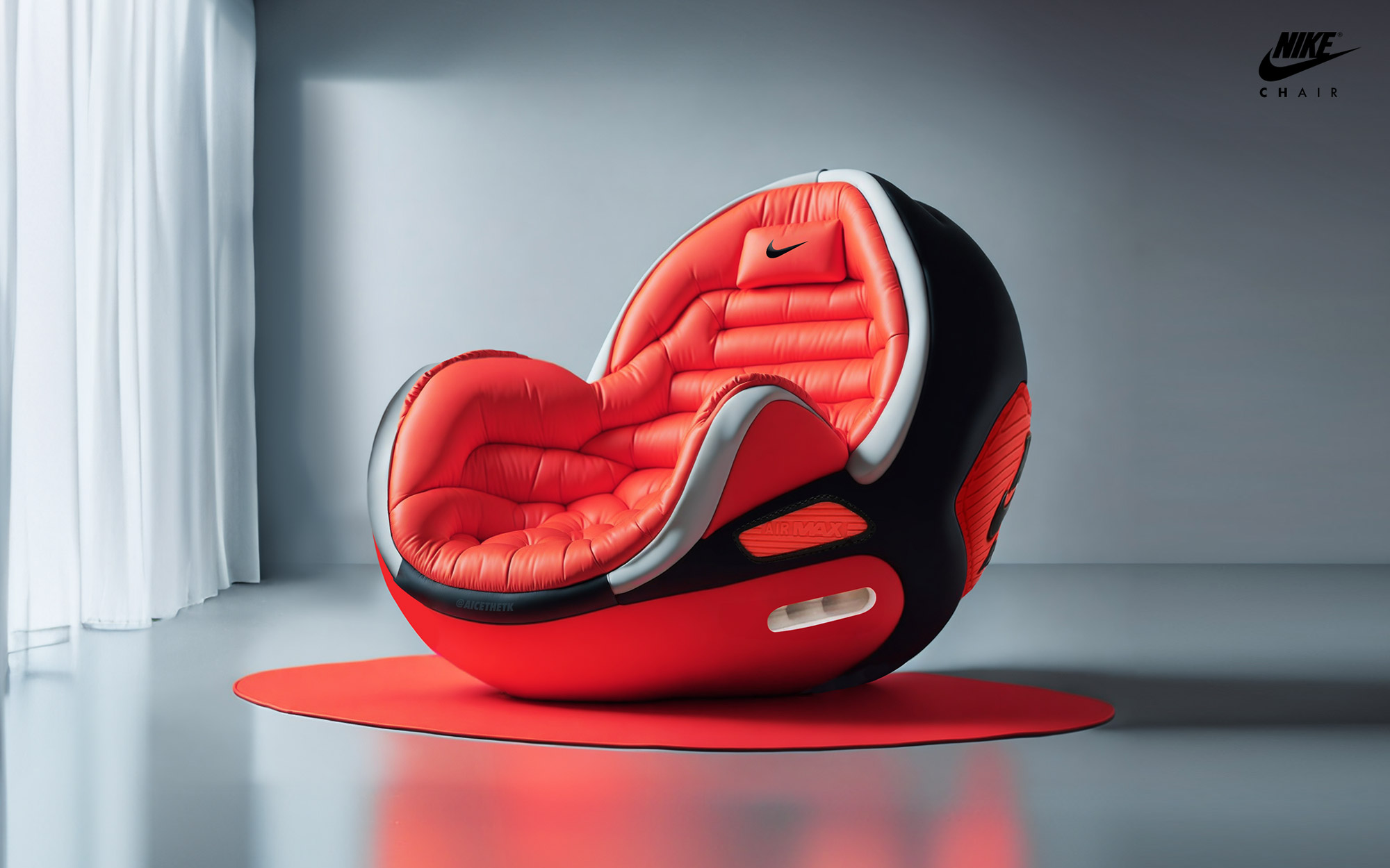 Generative AI Sneaker Seats. Nike Air Max 90 Infrared. ComfyKicks designer furniture and chairs for the sneaker lover by Allan Chan @aicethetk