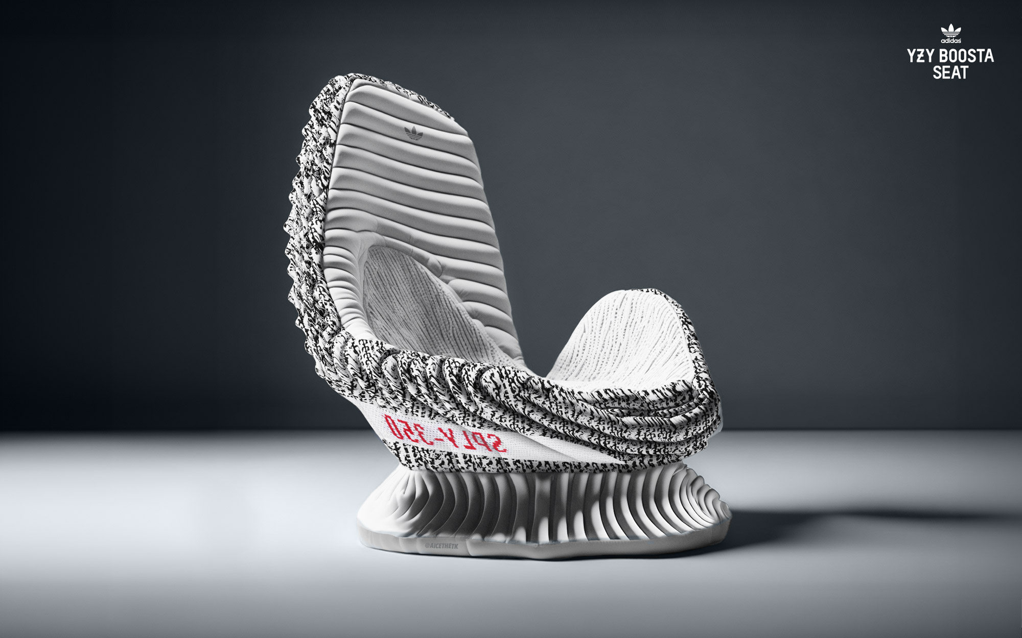 Generative AI Sneaker Seats. Yeezy Boost 350 V2 'Semi Frozen Yellow'. ComfyKicks designer furniture and chairs for the sneaker lover by Allan Chan @aicethetk