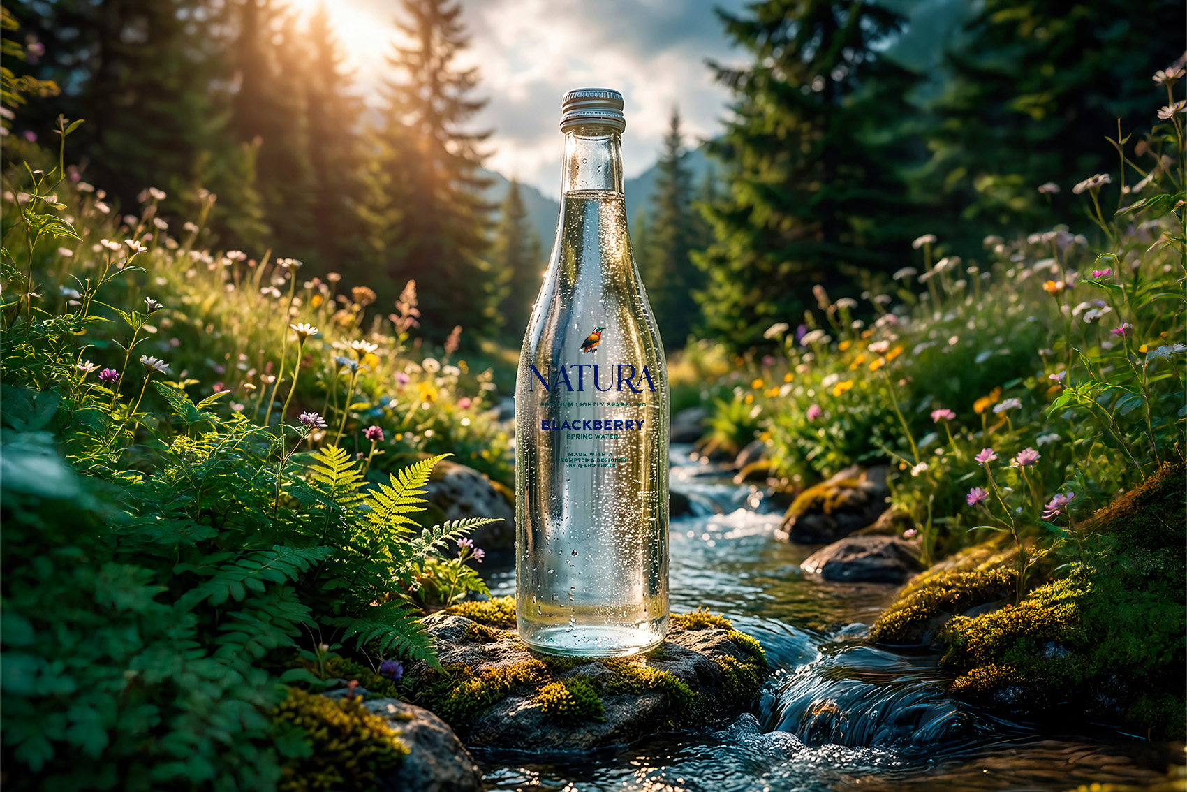 Natura Spring Water Generative AI Product Photography by Allan Chan Creative.