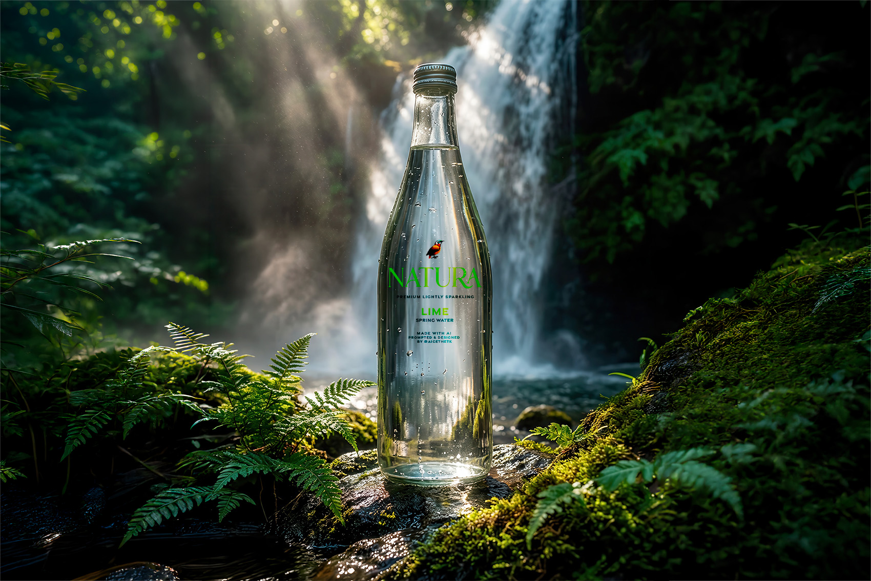 Natura Spring Water Generative AI Product Photography by Allan Chan Creative.