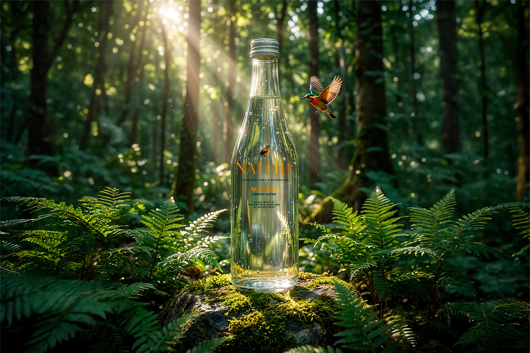 Natura Spring Water Generative AI Product Photography by Allan Chan Creative.