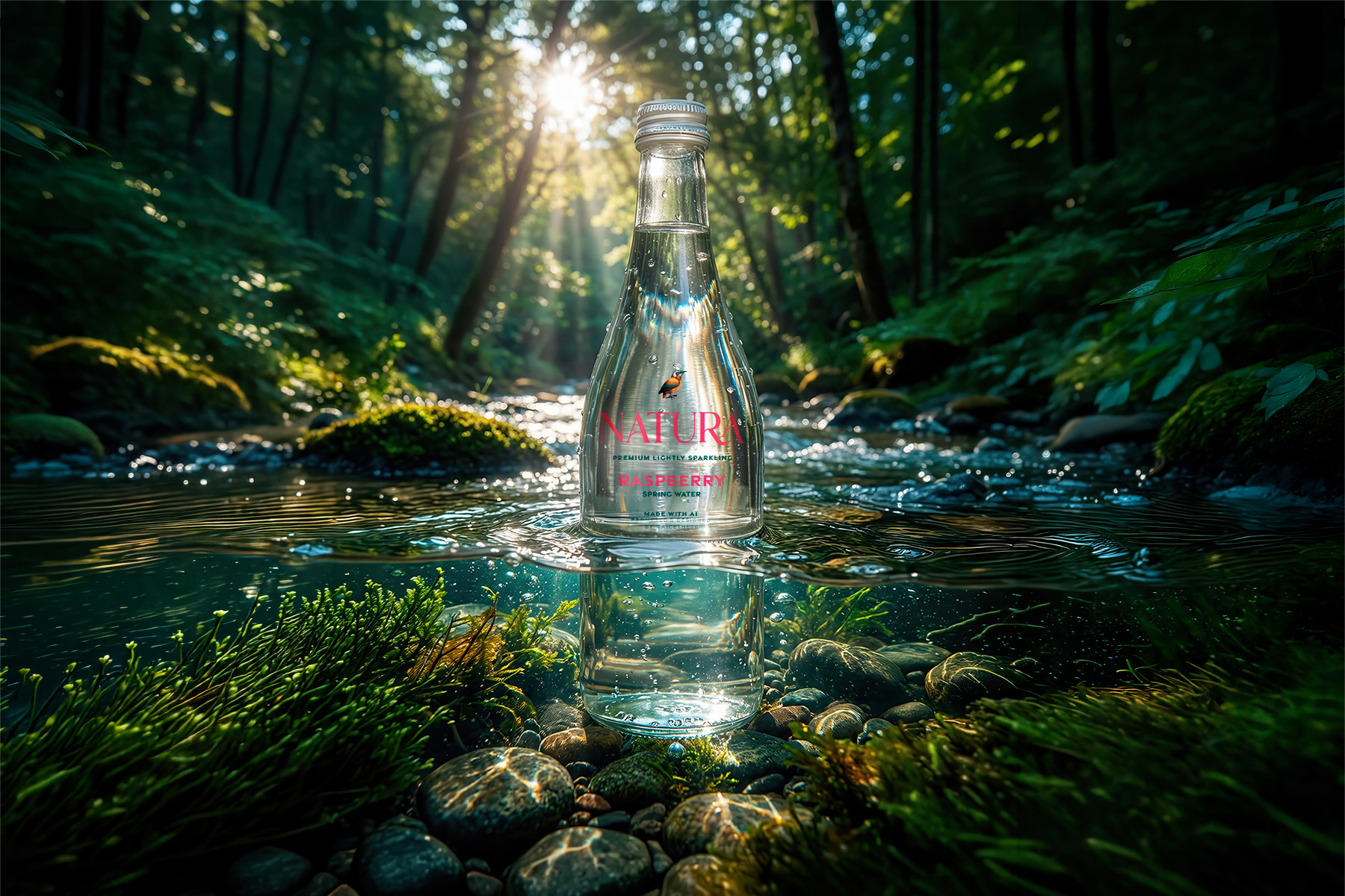 Natura Spring Water Generative AI Product Photography by Allan Chan Creative.