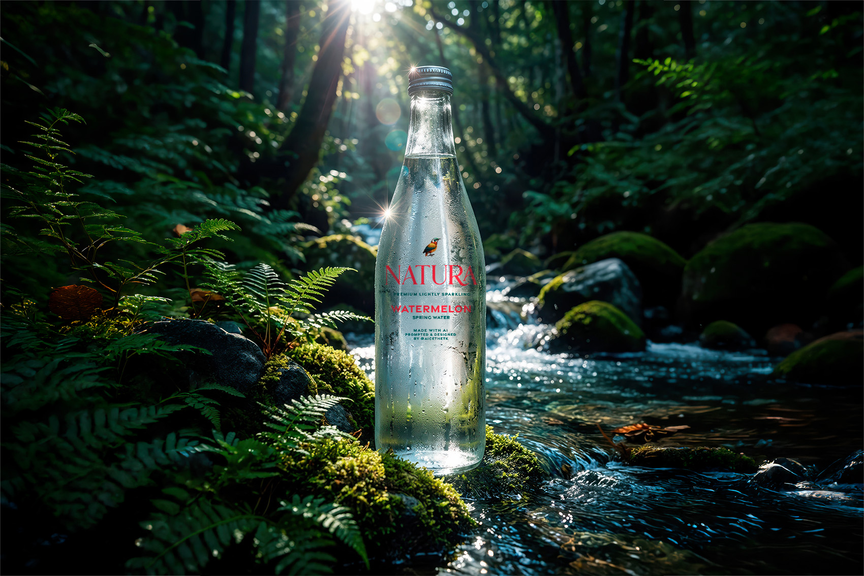 Natura Spring Water Generative AI Product Photography by Allan Chan Creative.
